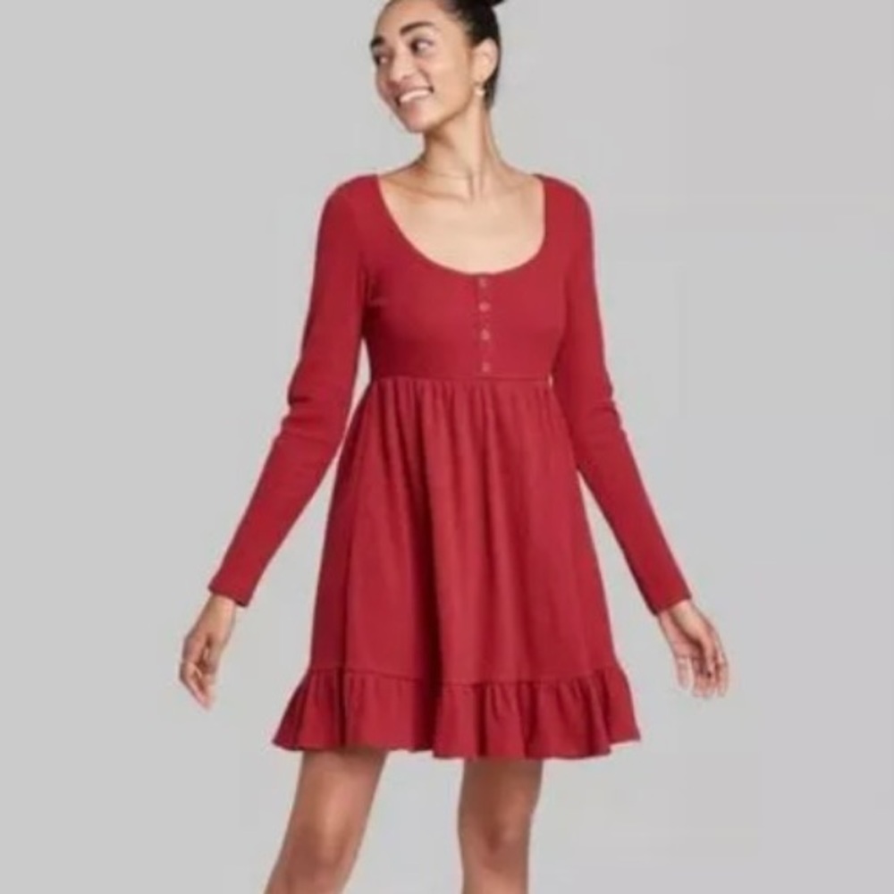 Red Ribbon Long sleeve Dress